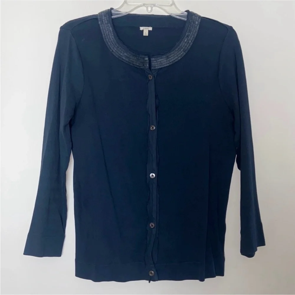 J. Crew Navy Blue Beaded Cardigan Size L